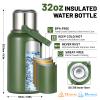 Insulated Water Bottle Metal Water Bottle 32oz/1000ml, Large Double Wall Metal Sports Water Bottle with Lid & Strap Design for Men, Women, for Gym Camping Hiking Travel Home Office, Green view 3
