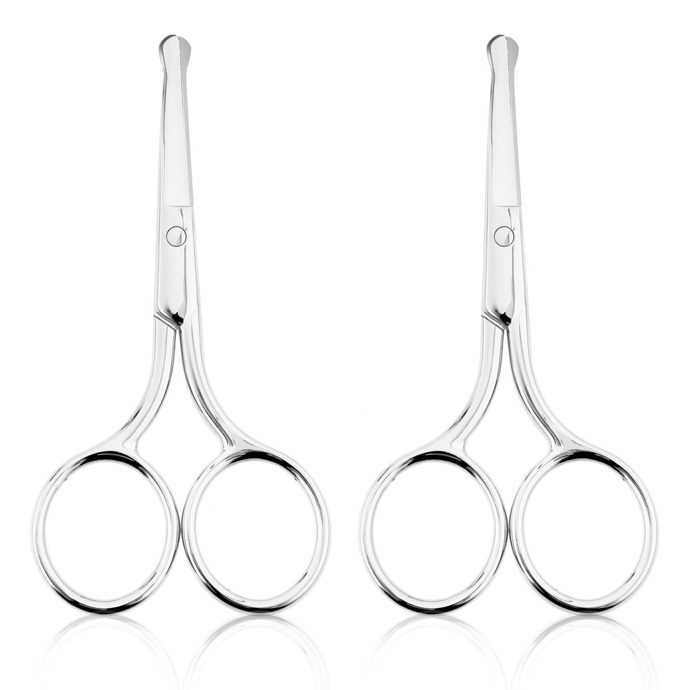 YUXIANLB 2PCS Professional Grooming Scissors for Personal Care, Hair Cutting and Eyebrow Trimming, Nose Trimmer and Facial Hair Removal, Round Tip Design Stainless Steel Scissors (Silver)