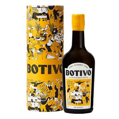 Botivo Non-Alcoholic Aperitif Gift Set, Bottle & Illustrated Gift Tube, Bittersweet & Citrus Flavours, British Handcrafted Liquid & Apple Cider Vinegar Base, 500ml, 20 Servings, Perfect with Soda