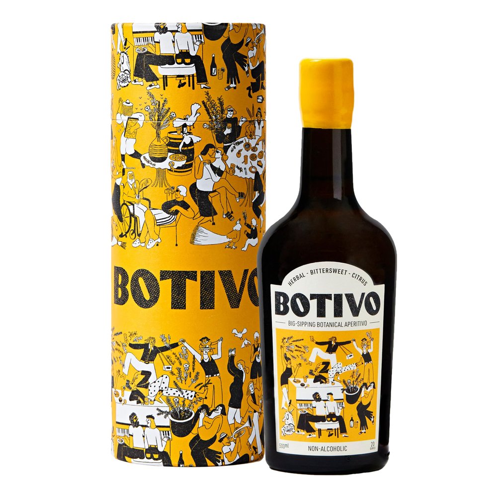 Botivo Non-Alcoholic Aperitif Gift Set, Bottle & Illustrated Gift Tube, Bittersweet & Citrus Flavours, British Handcrafted Liquid & Apple Cider Vinegar Base, 500ml, 20 Servings, Perfect with Soda