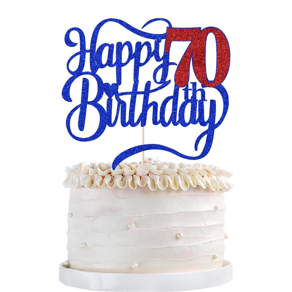 Glitter Happy 70th Birthday Cake Topper-Hello 70Cheers to 70 Years,70Anniversary,70 Fabulous Cake Decor,Men/Women 70th Birthday Party Cake Decorations