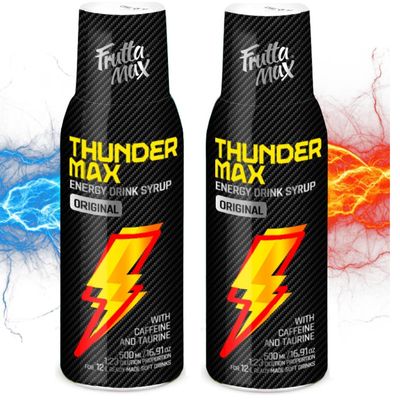 2 Pack - FruttaMax Energy Drink Syrup  Fizzy Caffeinated Syrup with Low Sugar | Soda Maker Compatible, Great for Active Lifestyle 2x500ml - ThunderMax
