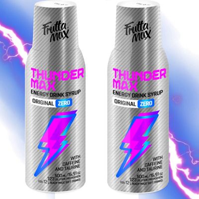 2 Pack - FruttaMax Energy Drink Syrup  Fizzy Caffeinated Syrup - NO Sugar | Soda Maker Compatible, Great for Active Lifestyle 2x500ml - ThunderMax ZERO