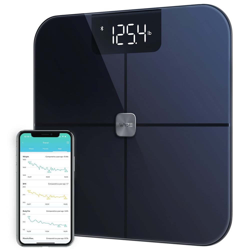 Wyze Scale for Body Weight, Digital Bathroom Smart Scale for Body Fat, BMI, and Heart Rate, 12 Body Composition Analyzer with App, Bluetooth, 400 lb - Black