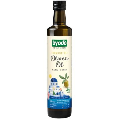 Organic Olive Oil Extra Virgin from Greece 500 ml - Byodo, Cold Pressed Premium Olive Oil, Fresh Green Aromas, Original Greek Character, Unique Mild, Ideal for Mediterranean Cuisine