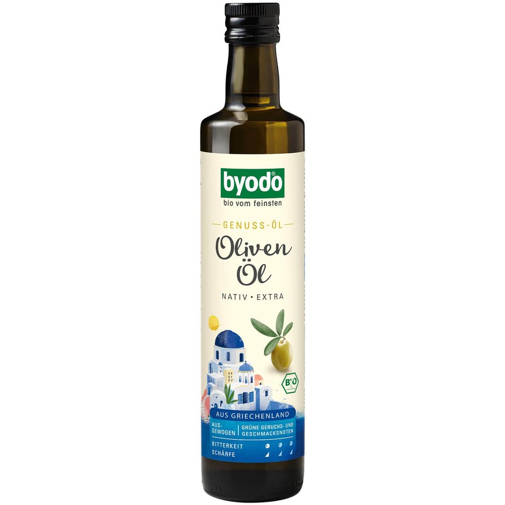Organic Olive Oil Extra Virgin from Greece 500 ml - Byodo, Cold Pressed Premium Olive Oil, Fresh Green Aromas, Original Greek Character, Unique Mild, Ideal for Mediterranean Cuisine