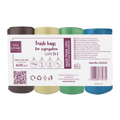 D.RECT Bin Bags 35L - Bin Liners 80 Pieces - Rubbish Bags - Bin Bag Perfect for Everyday Use, Household, Office, Kitchen & Caterers, 4 Colours