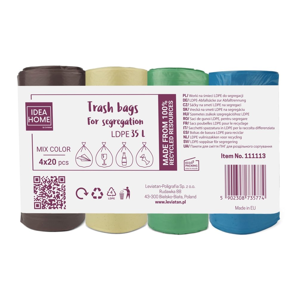 D.RECT Bin Bags 35L - Bin Liners 80 Pieces - Rubbish Bags - Bin Bag Perfect for Everyday Use, Household, Office, Kitchen & Caterers, 4 Colours