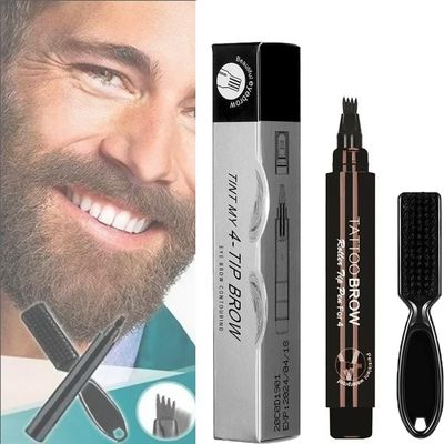 Elmyse Beard Filling Pen,Waterproof Beard Filling Pen Kit,Long Lasting Coverage Beard Pencil Filler for Men Black,Shape & Define Your Beard (Natural Black)