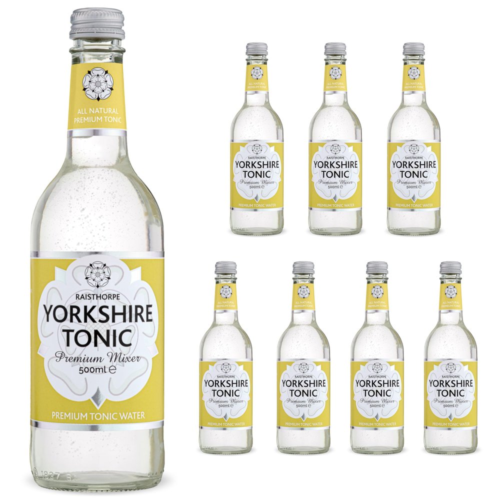 Tonic Water for Gin - Premium Tonic Water w/Quassia & Sicilian Lemon Extracts, Sugar, Carbonated Water, & Vitamin C - Mixers for Drinks, Vodka, Cocktails, & Mocktails - Raisthorpe Manor, 500ml, 8-Pk