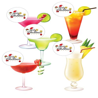 15 Pre-Cut Merry Christmas Party Edible Wafer Paper Cocktail Drinks Champagne Prosecco Toppers Decorations - 5cm circles