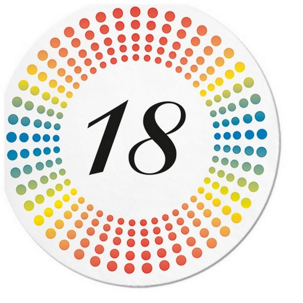 12 Round Napkins Birthday 18 Years in Colourful Circle as Table Decoration Paper Napkins with Motif Also for Decoupage and Decoupage Design Diameter 32 cm