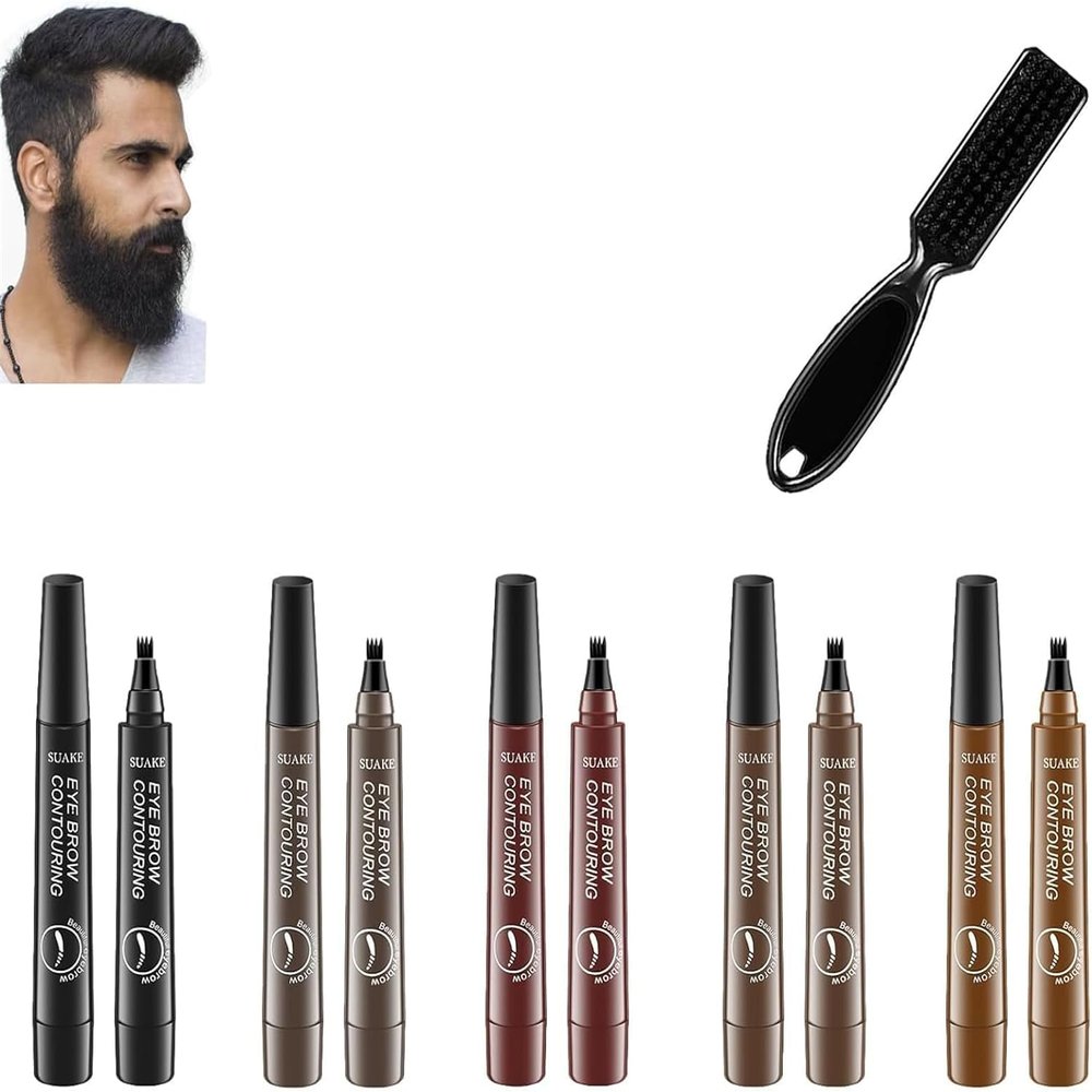Elmyse Beard Filling Pen,Waterproof Beard Filling Pen Kit,Long Lasting Coverage Beard Pencil Filler for Men Black,Shape & Define Your Beard (Mixed 5pcs)