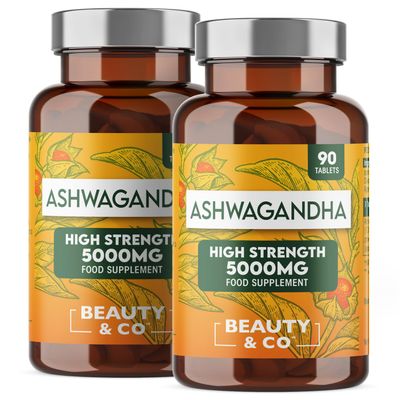 Ashwagandha 5000mg 180 Tablets (2x90), High Strength Ashwagandha- 6 Months Supply, Pure Ashwagandha, Vegan, Made in UK.