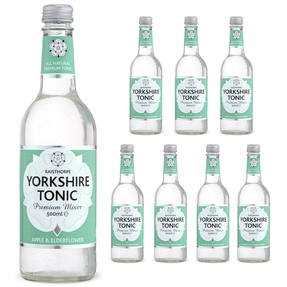 Apple & Elderflower Tonic Water for Gin - Tonic Water w/Natural Quassia Extract, Sugar, Carbonated Water, & Vitamin C - Mixers for Drinks, Vodka, Cocktails, Mocktails - Raisthorpe Manor, 500ml, 8-Pk