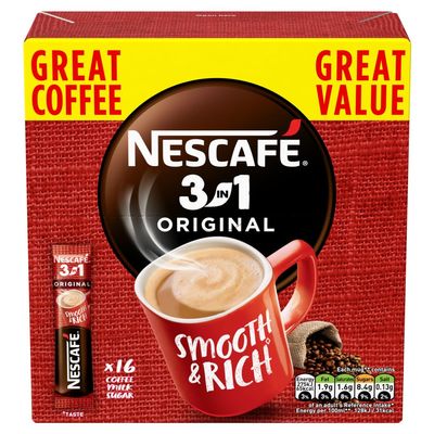 NESCAFE 3 IN 1 ORIGINAL SMOOTH & RICH INSTANT COFFEE 16 SACHETS 256G (16 X 16g)