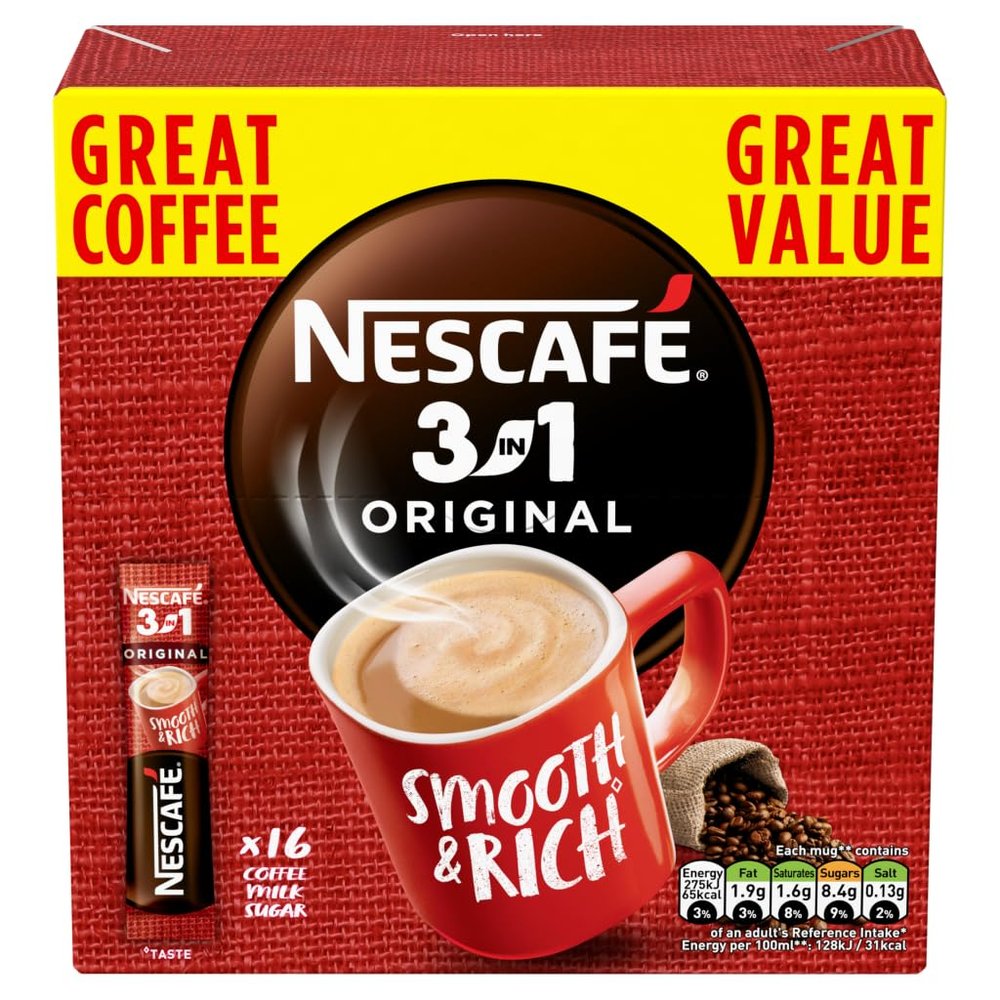 NESCAFE 3 IN 1 ORIGINAL SMOOTH & RICH INSTANT COFFEE 16 SACHETS 256G (16 X 16g)