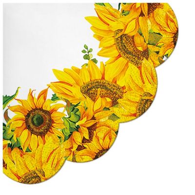12 round napkins flowers blooming sunflowers as table decoration. Paper napkins with motif. Also for decoupage and decoupage technique, diameter 32 cm