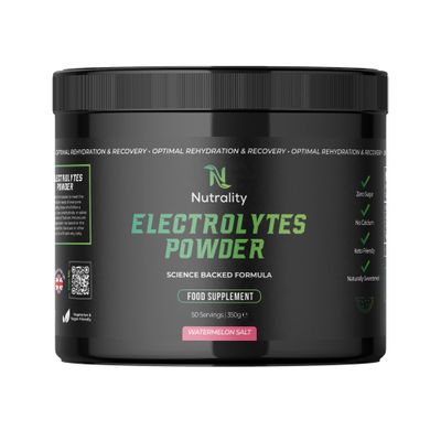 Nutrality Electrolytes Powder 350g | Vegan | Sugar, Calcium & Artificial Flavour Free | Keto Electrolytes, Paleo Hydration | 1000mg Sodium, 200mg Potassium & 60mg Magnesium | 50 Servings | Watermelon