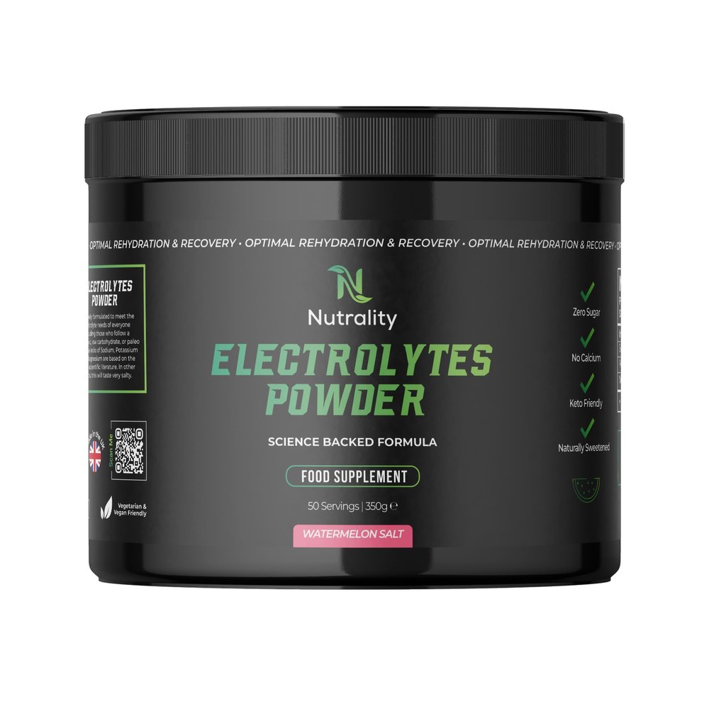Nutrality Electrolytes Powder 350g | Vegan | Sugar, Calcium & Artificial Flavour Free | Keto Electrolytes, Paleo Hydration | 1000mg Sodium, 200mg Potassium & 60mg Magnesium | 50 Servings | Watermelon