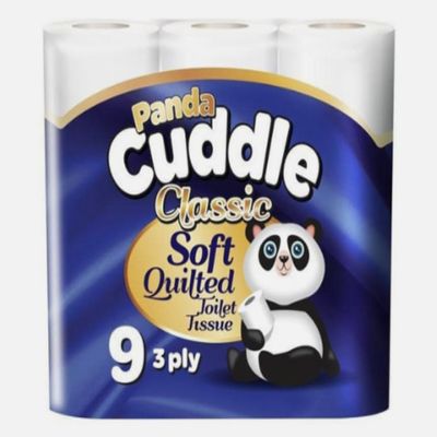 Panda Cuddle Classic Soft Quilted Toilet Rolls- Super Quality 3 Ply Toilet Tissue Roll Provide Ultimate Quilted Comfort. (1 Pack of 9Rolls)