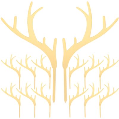 Kichvoe 20pcs Antler Deer Cupcake Toppers Christmas Elk Cake Toppers Acrylic Reindeer Cupcake Toppers Picks Dessert Fruit Picks for Xmas Festival Party Cake Decorations Gold