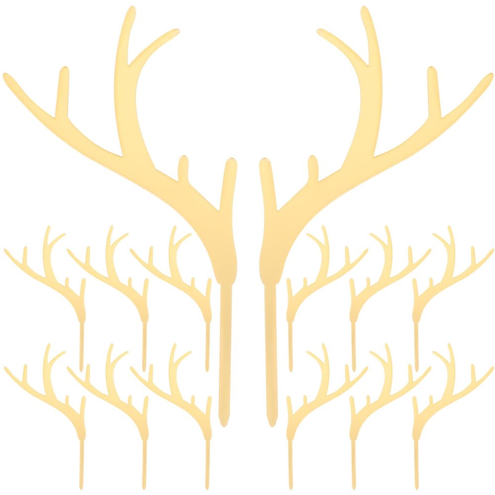 Kichvoe 20pcs Antler Deer Cupcake Toppers Christmas Elk Cake Toppers Acrylic Reindeer Cupcake Toppers Picks Dessert Fruit Picks for Xmas Festival Party Cake Decorations Gold