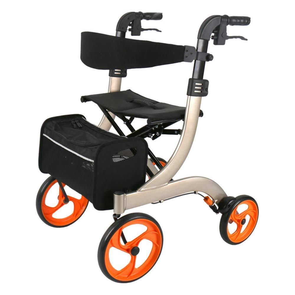 Electric Wheelchair Folding Rollator Walker with Dual Brakes, Seat and Detachable Storage Bag - Adjustable Height with Cane