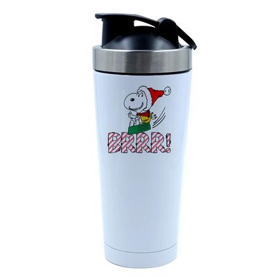 Getagift Snoopy BRR!, Christmas Snoopy With Santa Cap, 500ml Aluminium Shaker Bottle for Supplement Shakes - Easy Clean, Durable Cup. (White)