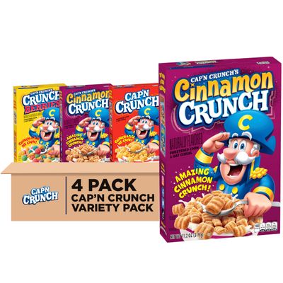 Cap'n Crunch Cereal, Cinnamon, Original & Crunch Berries Variety Pack (Pack of 4)