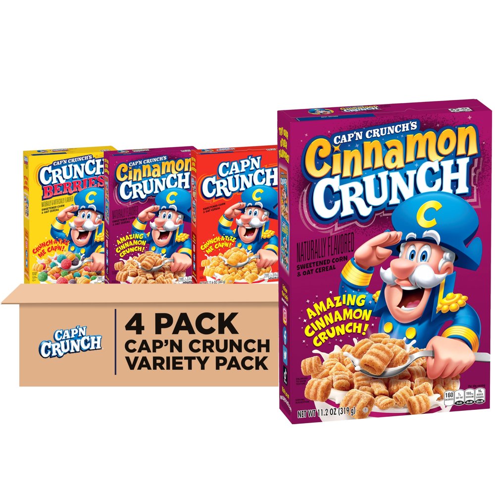 Cap'n Crunch Cereal, Cinnamon, Original & Crunch Berries Variety Pack (Pack of 4)