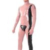Baby Pink and Black Sexy Latex Catsuit with Shoulder Back Zippers Rubber Bodysuit,Orange with Black,L view 1