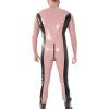 Baby Pink and Black Sexy Latex Catsuit with Shoulder Back Zippers Rubber Bodysuit,Orange with Black,L view 2