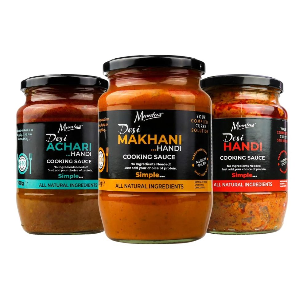 Mumtaz Indian Cooking Sauce, Mixed Selection Pack of 3x520g, Flavours Include: Desi Achari, Desi Makhani, Desi Handi
