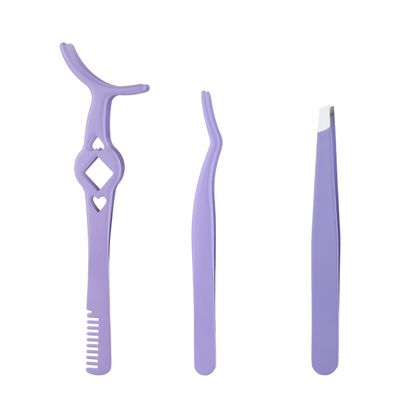 3pcs Eyelash Tweezers, 3 Styles False Eyelash Extension Tweezers Stainless Steel Lash Cluster Applicator Tool with Comb Eyebrow Tweezers for Women, Beginners Makeup (Purple)
