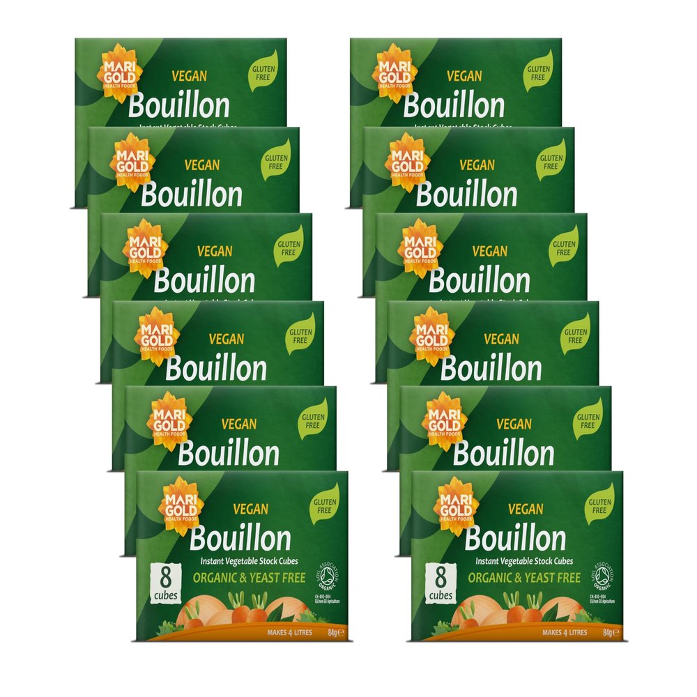 Marigold Organic Vegan Bouillon Vegetable Stock Cubes Yeast Free, Gluten Free, Instant Flavour Booster 8 Cubes (Pack of 12)