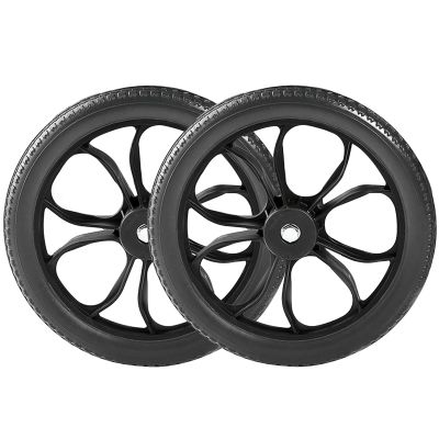 14 Inch Rear Wheelchair Wheel (Pair), Wheelchair Replacement Wheels, Non-Pneumatic Solid PU Non-Slip Tire- Bearings 1/2" Bore, (Black)