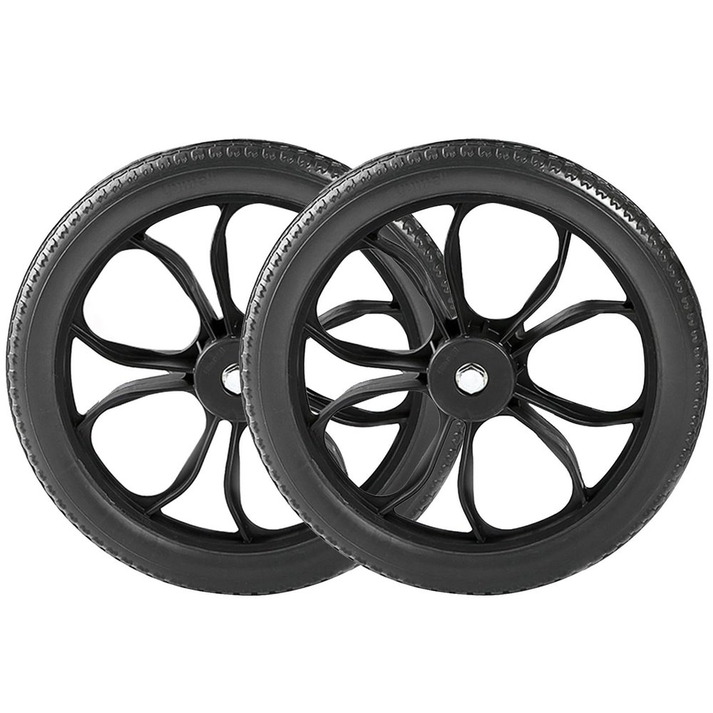 14 Inch Rear Wheelchair Wheel (Pair), Wheelchair Replacement Wheels, Non-Pneumatic Solid PU Non-Slip Tire- Bearings 1/2" Bore, (Black)