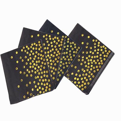 100 Pack Paper Napkins Black Disposable Dinner Square Napkins with Gold Foil Polka Dot Confetti Hand Guest Paper Towels for Party Birthday Wedding Baby Shower Special Events