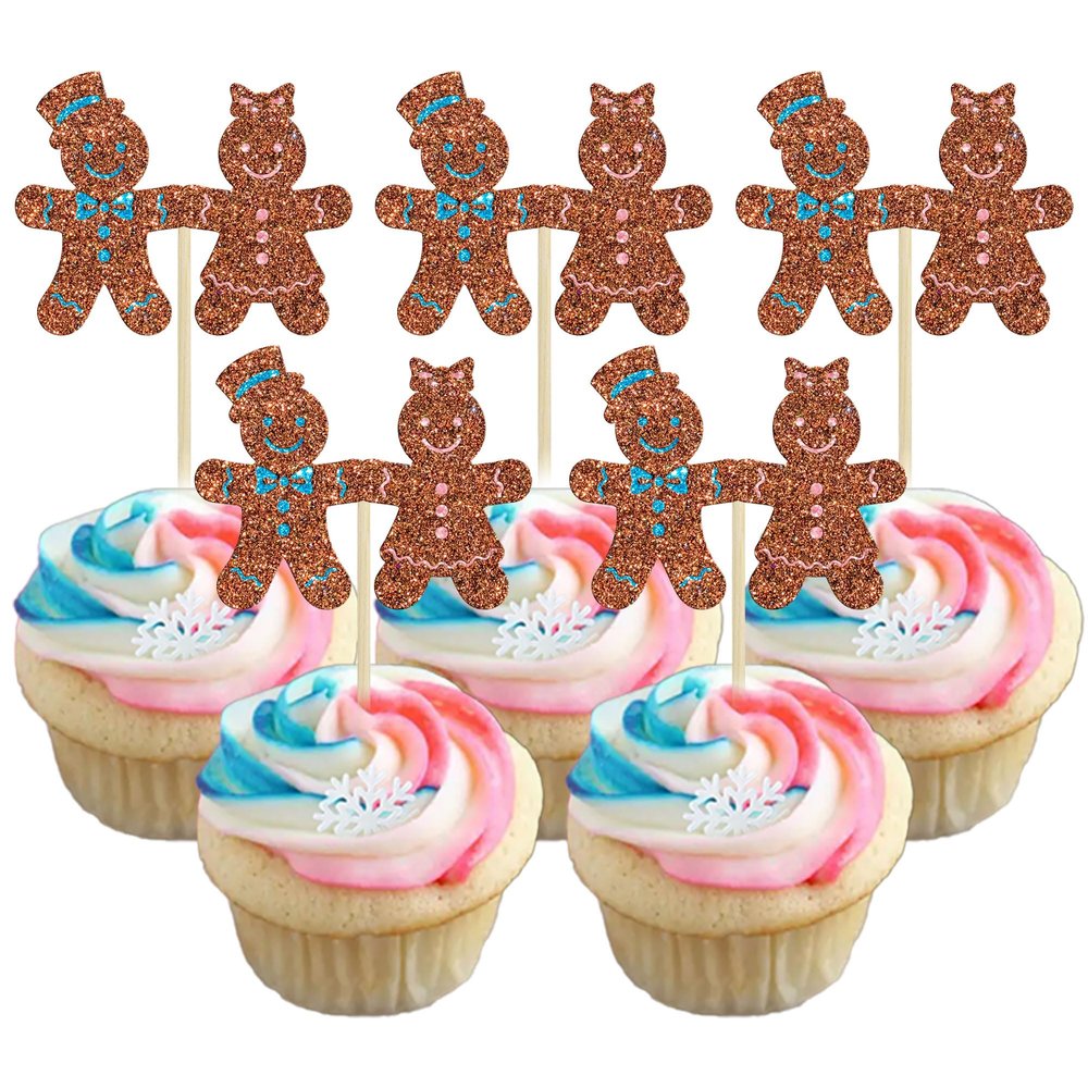 24Pcs Christmas Gingerbread Cupcake Toppers Glitter Gingerbread Man Cupcake Picks There is some Ho Ho Hos Cupcake Picks Xmas Cake Decor for Christmas Theme New Year Party Supplies