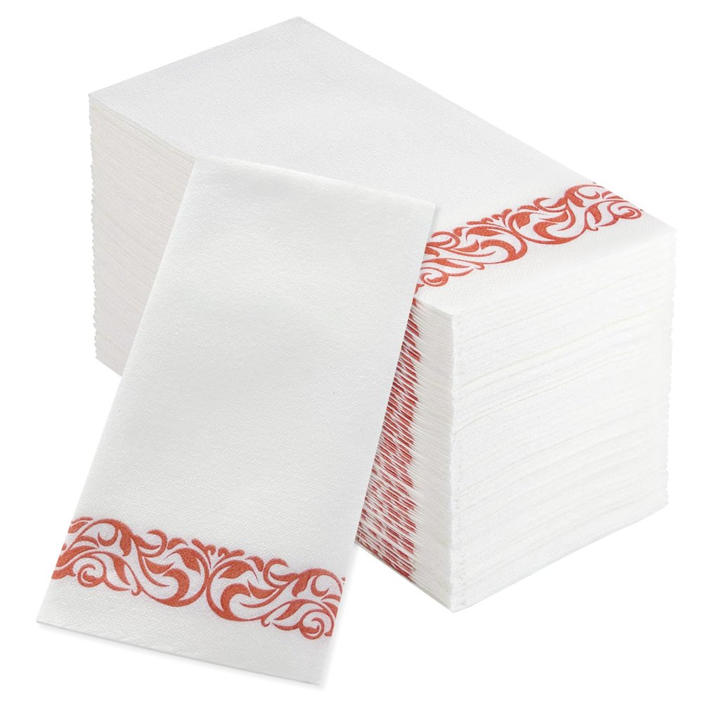 100 Disposable Guest Napkins,Soft and Absorbent Line-Feel Dinner Napkin,Elegant Decorative Paper Guest Towels for Kitchen,Bathroom,Weddings,Parties,Dinner and Events(Rose Gold)