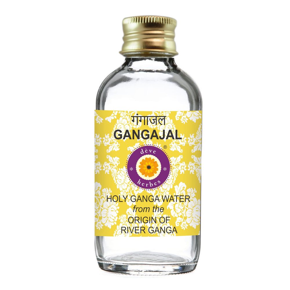 Deve Herbes Devprayag Gangajal Holy Ganga Water from the Origin of River Ganga at Devprayag in Clear Glass Bottle 100ml (3.38oz)
