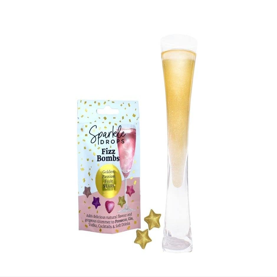 Sparkle Drops Shimmer Golden Passion Fruit Fizz Bombs For Drinks, Gin, Cocktails, Sparkling Wine And Prosecco 20g (STAR)