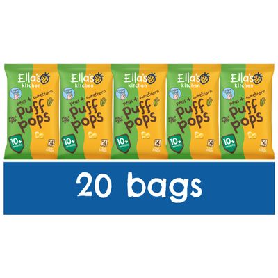 Ella's Kitchen Organic Peas and Sweetcorn Puff Pops Snacks 10+ Months 5 x (4 x 9g) Multipack