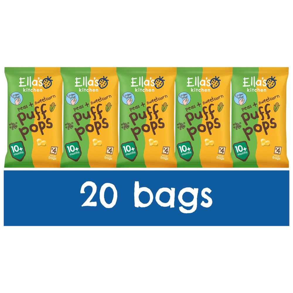 Ella's Kitchen Organic Peas and Sweetcorn Puff Pops Snacks 10+ Months 5 x (4 x 9g) Multipack