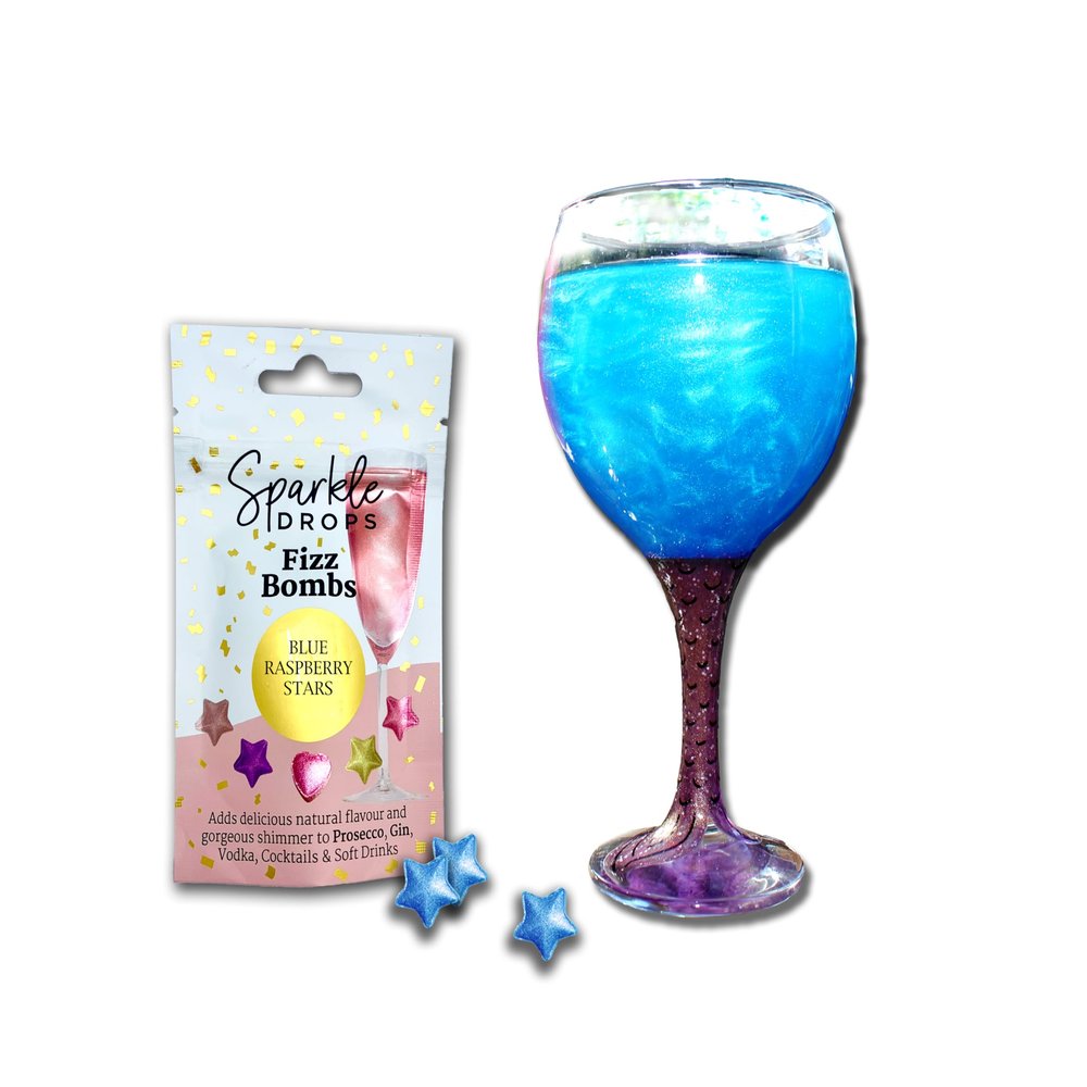 Sparkle Drops Shimmer Fizz Bombs BLUE Raspberry For Drinks, Gin, Sparkling Wine And Prosecco-20g