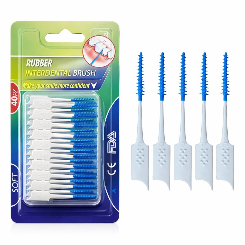 Boulton Interdental Brushes  Pack of 40 | Wire-Free Interdental Sticks for Teeth Clean Oral Hygiene Tooth Floss | Silicone Dental Picks Toothpick Toothbrushes Teeth Brushes (Blue - 1.0mm to 1.5mm)