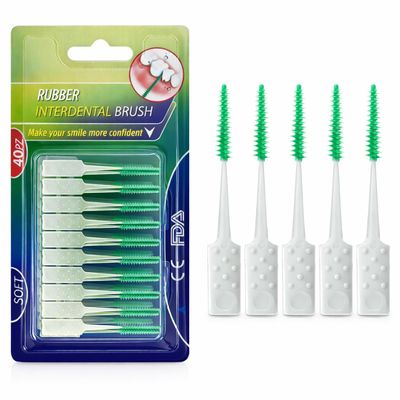 Boulton Interdental Brushes  Pack of 40 | Wire-Free Interdental Sticks for Teeth Clean Oral Hygiene Tooth Floss | Silicone Dental Picks Toothpick Toothbrushes Teeth Brushes (Green - 0.8mm to 1.2mm)