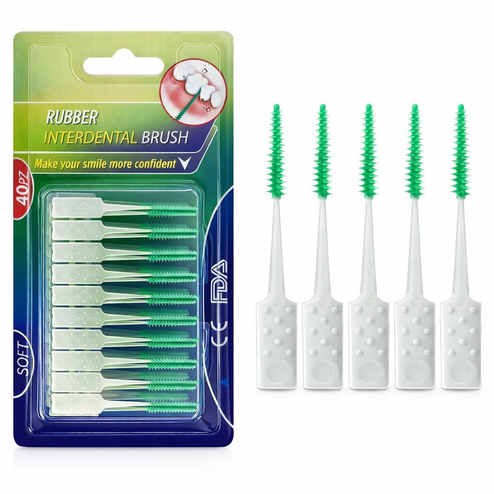 Boulton Interdental Brushes  Pack of 40 | Wire-Free Interdental Sticks for Teeth Clean Oral Hygiene Tooth Floss | Silicone Dental Picks Toothpick Toothbrushes Teeth Brushes (Green - 0.8mm to 1.2mm)