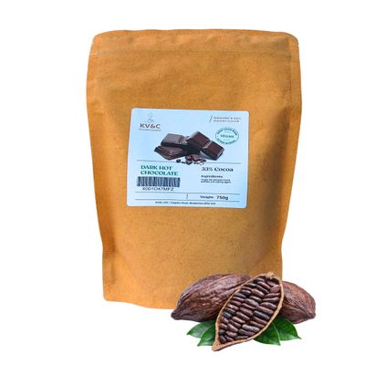 Vegan Instant Dark Hot Chocolate | 33% Cocoa | Diary Free | Creamy Frothy Rich Flavour | Home | Office | Vending | Resealable Bags (1 x 750g Bag)